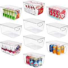 6 Pack Clear Stackable Storage Bins with Lids, Large Plastic Containers with Handle for Pantry Organization and Storage,Perfect for Kitchen, Fridge, Cabinet, Bathroom Organizer