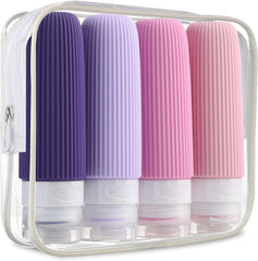 Travel Bottles for Toiletries, Tsa Approved 3Oz Portable Travel Bottles, BPA Free Leak Proof Squeezable Silicone Travel Size Containers, Travel Accessories with Clear Toiletry Bag (4 Pack)