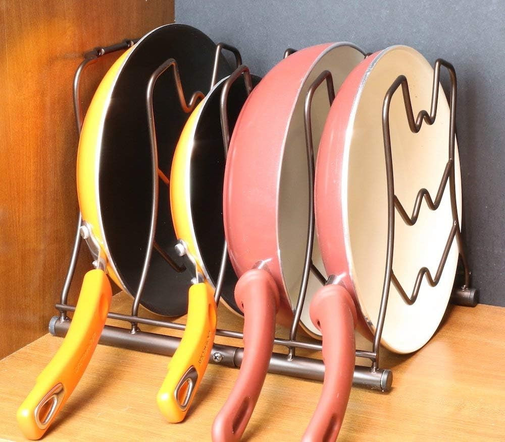 Decobros Kitchen Counter and Cabinet Pan Organizer Shelf Rack, Bronze