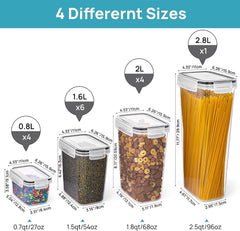 Airtight Food Storage Containers Set with Lids, 15Pcs BPA Free Plastic Dry Food Canisters for Kitchen Pantry Organization and Storage, Dishwasher Safe,Include 24 Labels, Black