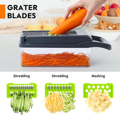 Vegetable Chopper, Pro Onion Chopper, Multifunctional 13 in 1 Food Chopper, Kitchen Vegetable Slicer Dicer Cutter,Veggie Chopper with 8 Blades,Carrot and Garlic Chopper with Container (Gray)