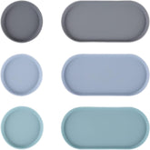 Mini Silicone Trays - Set of 6 Multipurpose Kitchen Accessories, Bathroom Vanity Organizer, Decorative Tray, Desk Organizer, Makeup Organizers - (3 round & 3 Oval) - Blue, Mint, Grey