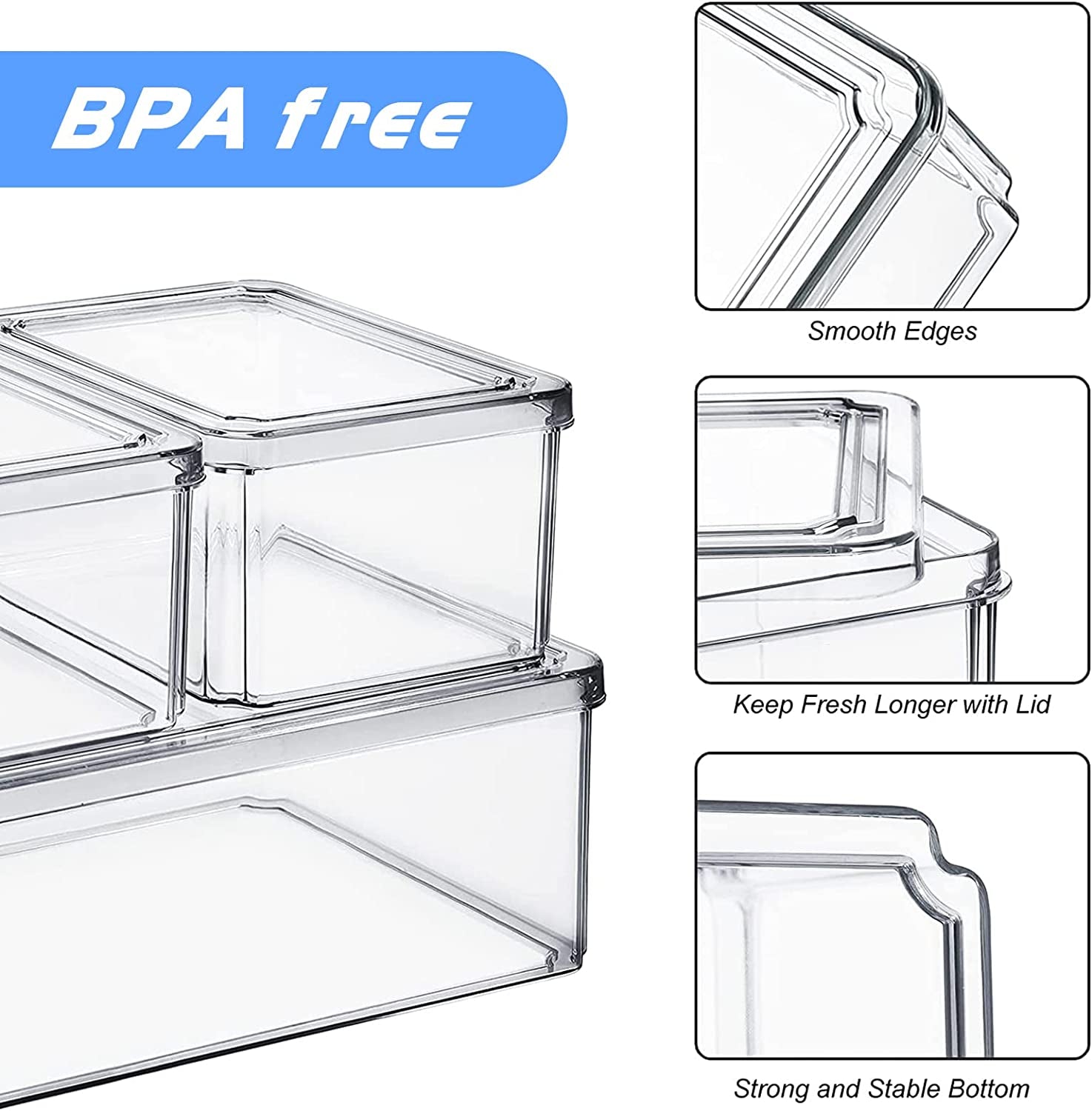 Fridge Organizer - Refrigerator Organizer Bins, 7Pcs Fridge Organizer and Storage Clear, Stackable Fridge Organizer Bins with Lid BPA Free Egg Organizer for Refrigerator