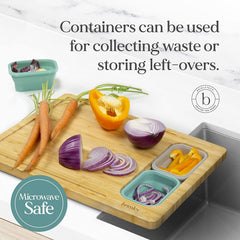 Bamboo Wood Cutting Board - Wooden Cutting Board with Containers and Lids for Food Storage - over Edge Hanging Cutting Boards for Kitchen with Anti-Slip Feet - Home and Kitchen Gadgets