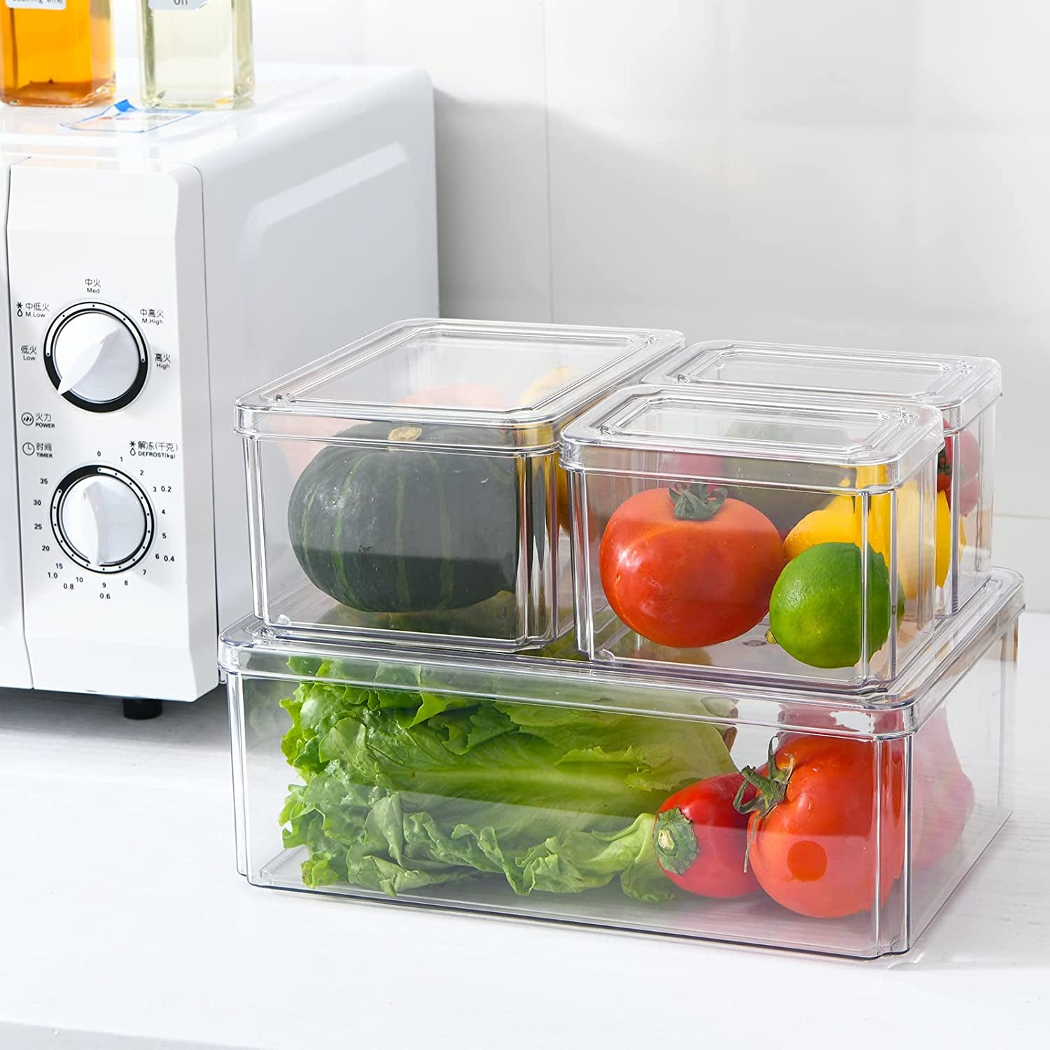 Fridge Organizer - Refrigerator Organizer Bins, 7Pcs Fridge Organizer and Storage Clear, Stackable Fridge Organizer Bins with Lid BPA Free Egg Organizer for Refrigerator