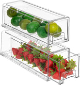 Fridge Drawers - Clear Stackable Pull Out Refrigerator Organizer Bins - Food Storage Containers for Kitchen, Refrigerator, Freezer, Vanity & Fridge Organization and Storage (2 Pack | Small)