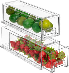 Fridge Drawers - Clear Stackable Pull Out Refrigerator Organizer Bins - Food Storage Containers for Kitchen, Refrigerator, Freezer, Vanity & Fridge Organization and Storage (2 Pack | Small)