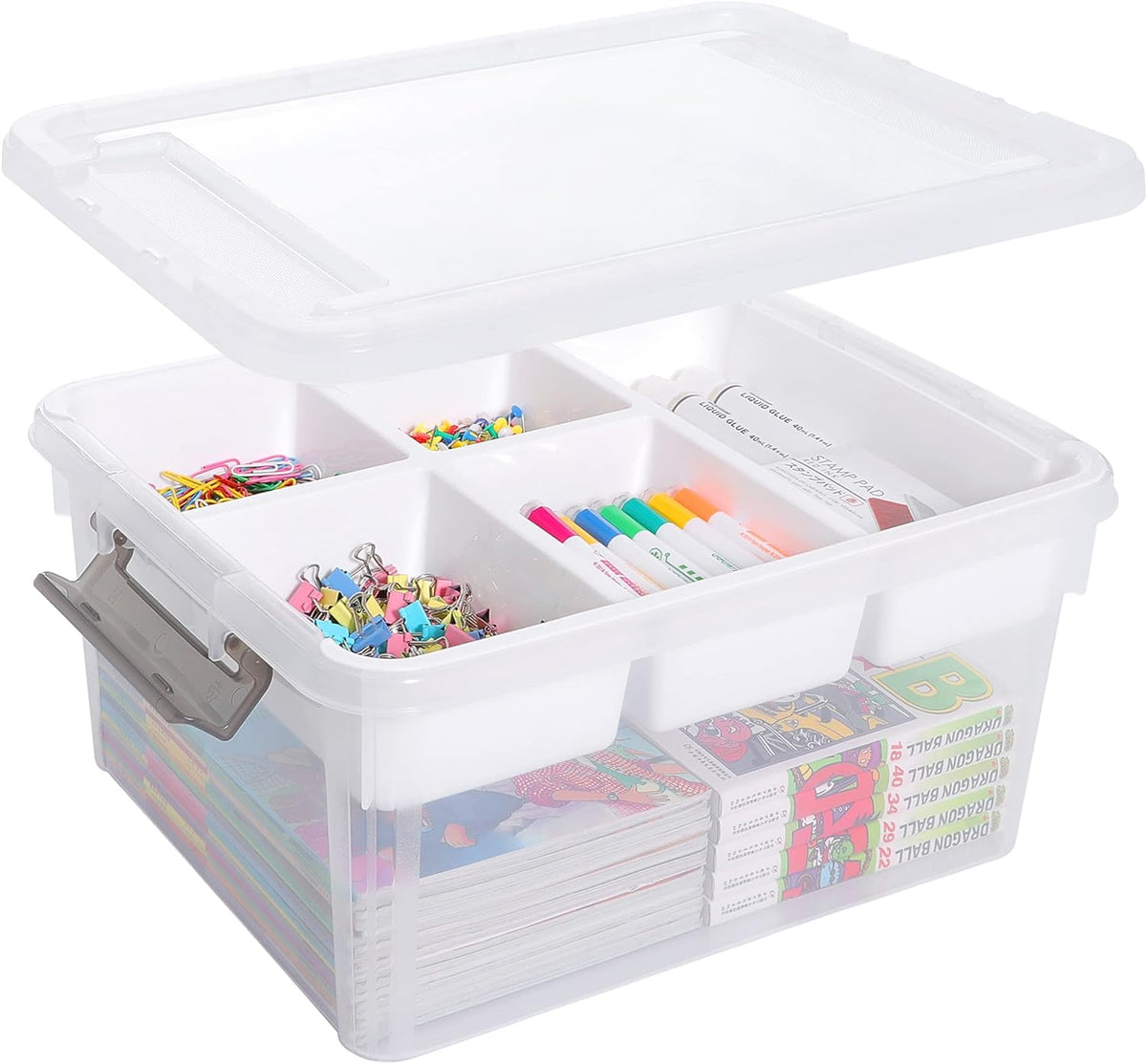 17 QT Plastic Storage Box with Removable Tray Craft Organizers and Storage Clear Storage Container for Organizing Bead, Tool, Sewing, Playdoh