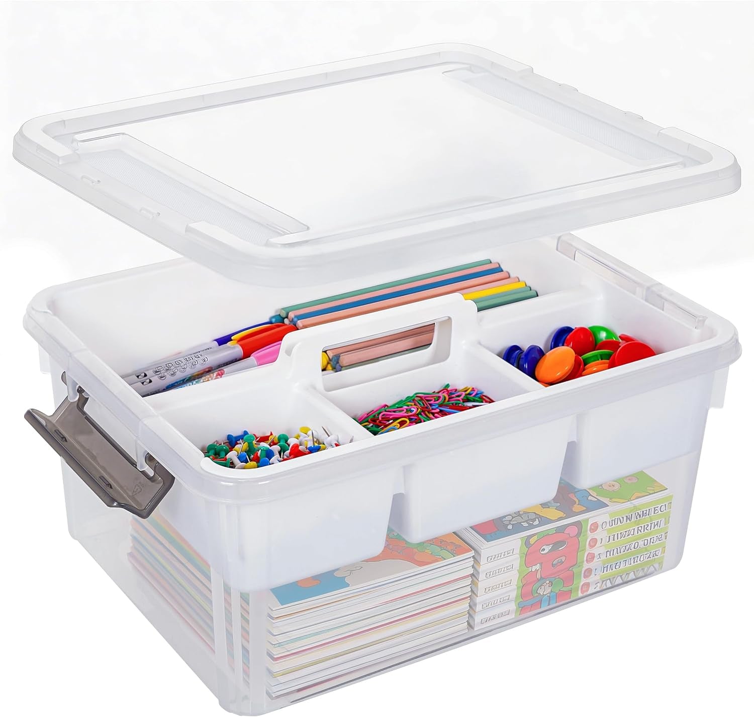 17 QT Plastic Storage Box with Removable Tray Craft Organizers and Storage Clear Storage Container for Organizing Bead, Tool, Sewing, Playdoh