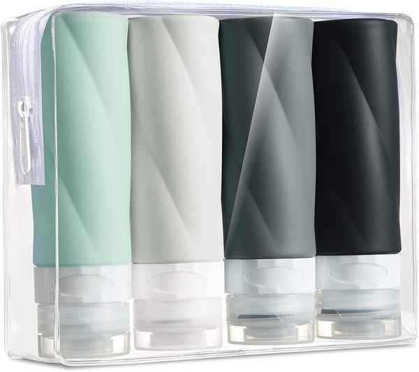 Travel Bottles for Toiletries, 3Oz Tsa Approved Travel Size Containers BPA Free Leak Proof Travel Tubes Refillable Liquid Travel Accessories with Clear Toiletry Bag (4 Pack)
