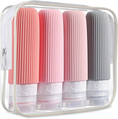 Travel Bottles for Toiletries, Tsa Approved 3Oz Portable Travel Bottles, BPA Free Leak Proof Squeezable Silicone Travel Size Containers, Travel Accessories with Clear Toiletry Bag (4 Pack)