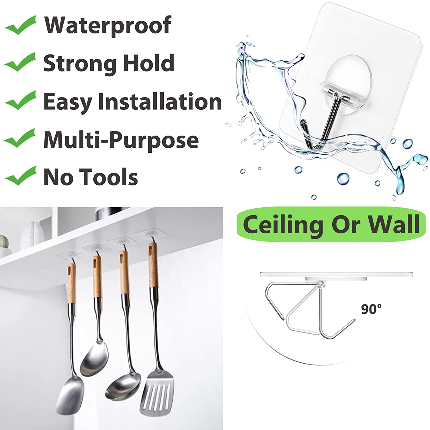 Adhesive Hooks for Hanging Heavy Duty Wall Hooks Self Adhesive Towel Coat Hooks Waterproof Transparent Hooks for Bathroom Shower Kitchen Keys Door Outdoor Home Improvement Utility Hook 12 Pack