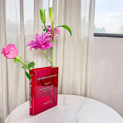 Book Vase for Flowers, Acrylic Clear Book Flower Vase, a Book about Flowers Vase, Unique Home/Bedroom/Office Accent Flowers Vase Decor(Clear - B)