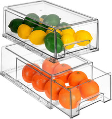 Fridge Drawers - Clear Stackable Pull Out Refrigerator Organizer Bins - Food Storage Containers for Kitchen, Refrigerator, Freezer, Vanity & Fridge Organization and Storage (2 Pack | Small)