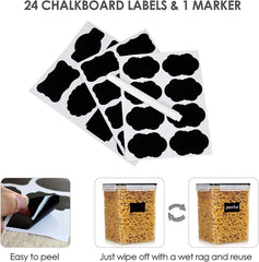 Large Food Storage Containers 5.2L / 176Oz,  4 Pieces BPA Free Plastic Airtight Food Storage Canisters for Flour, Sugar, Baking Supplies, with 4 Measuring Cups and 24 Labels, Black