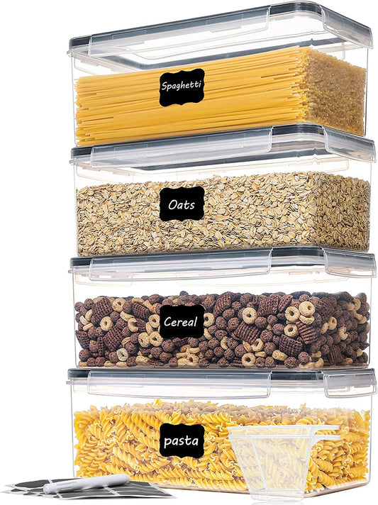 Airtight Food Storage Containers with Lids 4PCS Set 3.2L, Plastic Spaghetti Container for Pasta Organizer, BPA Free Air Tight House Kitchen Pantry Organization and Storage