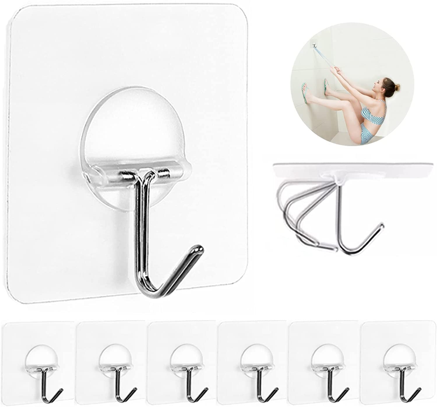 Adhesive Hooks for Hanging Heavy Duty Wall Hooks Self Adhesive Towel Coat Hooks Waterproof Transparent Hooks for Bathroom Shower Kitchen Keys Door Outdoor Home Improvement Utility Hook 12 Pack