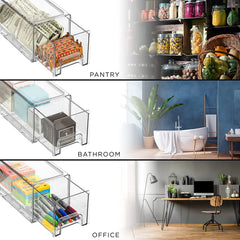 Fridge Drawers - Clear Stackable Pull Out Refrigerator Organizer Bins - Food Storage Containers for Kitchen, Refrigerator, Freezer, Vanity & Fridge Organization and Storage (2 Pack | Small)
