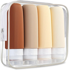 Travel Bottles for Toiletries, Tsa Approved 3Oz Portable Travel Bottles, BPA Free Leak Proof Squeezable Silicone Travel Size Containers, Travel Accessories with Clear Toiletry Bag (4 Pack)