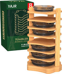 Tumbler Lid Organizer, Bamboo Cup Lid Organizer for Cabinet, Water Bottle Lid Organizer, Vertical Lid Storage Organization for Kitchen Countertop/Cupboard