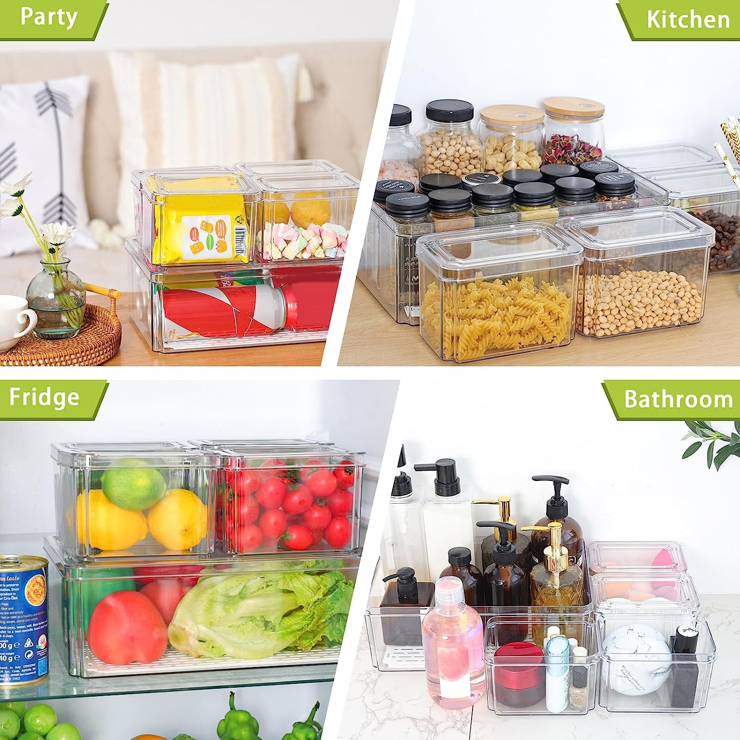 Fridge Organizer, 5Pcs, Clear Refrigerator Organizer with Lid, Bins Set, Stackable, Bpa-Free, Fruit Storage Containers, Plastic Pantry Organizer and Storage