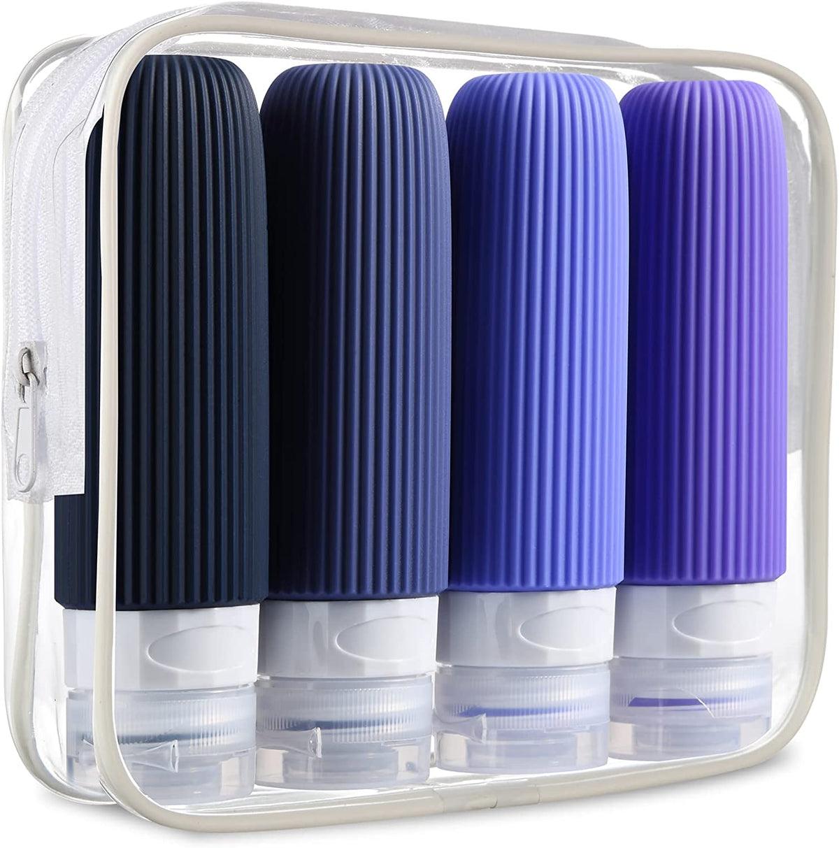 Travel Bottles for Toiletries, Tsa Approved 3Oz Portable Travel Bottles, BPA Free Leak Proof Squeezable Silicone Travel Size Containers, Travel Accessories with Clear Toiletry Bag (4 Pack)