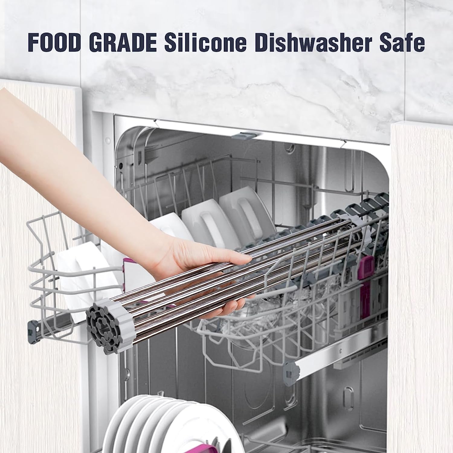 17.7" X 15.5" Roll up Dish Drying Rack over Sink Drying Rack Sink Cover Kitchen Sink Accessories Gadget Multipurpose Organizer Foldable Stainless Steel Drainer (Grey)