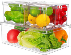 Fridge Organizer, 5Pcs, Clear Refrigerator Organizer with Lid, Bins Set, Stackable, Bpa-Free, Fruit Storage Containers, Plastic Pantry Organizer and Storage