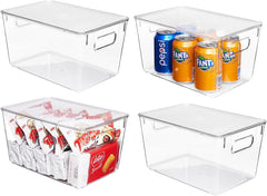 6 Pack Clear Stackable Storage Bins with Lids, Large Plastic Containers with Handle for Pantry Organization and Storage,Perfect for Kitchen, Fridge, Cabinet, Bathroom Organizer