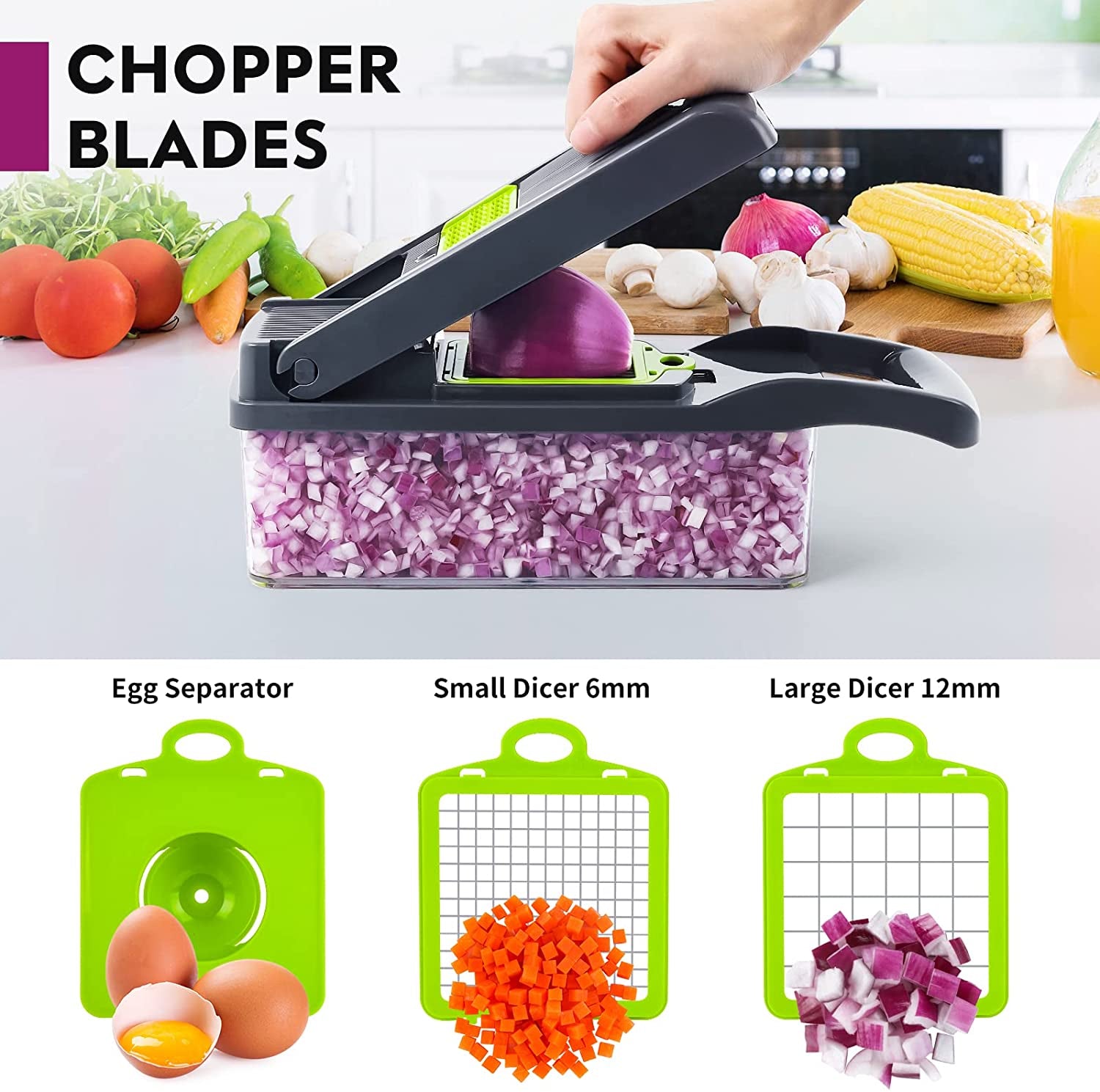 Vegetable Chopper, Pro Onion Chopper, Multifunctional 13 in 1 Food Chopper, Kitchen Vegetable Slicer Dicer Cutter,Veggie Chopper with 8 Blades,Carrot and Garlic Chopper with Container (Gray)
