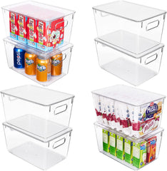 6 Pack Clear Stackable Storage Bins with Lids, Large Plastic Containers with Handle for Pantry Organization and Storage,Perfect for Kitchen, Fridge, Cabinet, Bathroom Organizer