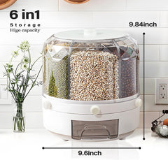 Grain Dispenser, Grain and Rise Storage Container Kitchen, 360° Rotating Rice and Grain Dispenser, Cereal Dispenser, Rotating Dry Food Dispenser for Lentils, Small Beans, Barley, Millets