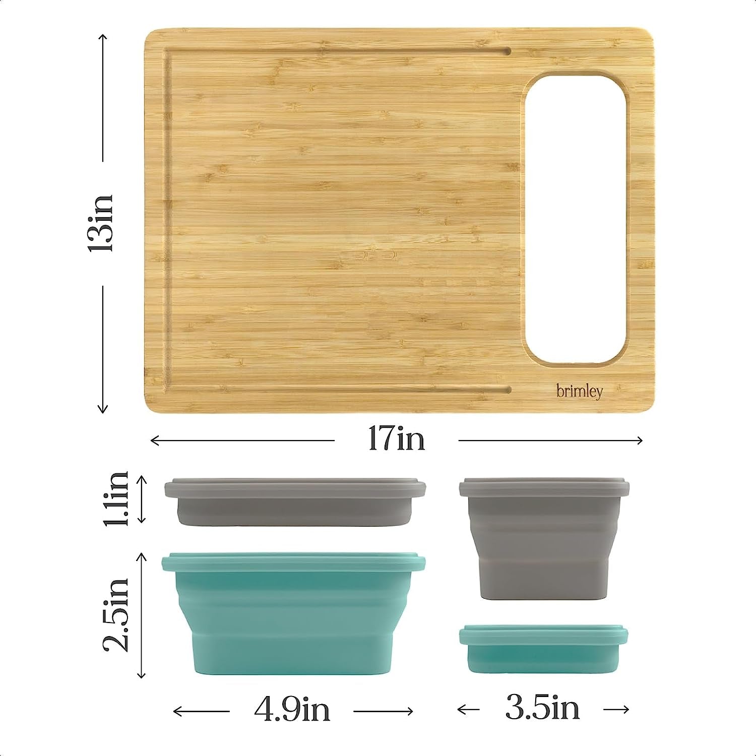 Bamboo Wood Cutting Board - Wooden Cutting Board with Containers and Lids for Food Storage - over Edge Hanging Cutting Boards for Kitchen with Anti-Slip Feet - Home and Kitchen Gadgets