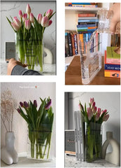 Book Vase for Flowers, Acrylic Clear Book Flower Vase, a Book about Flowers Vase, Unique Home/Bedroom/Office Accent Flowers Vase Decor(Clear - B)