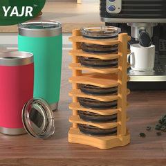 Tumbler Lid Organizer, Bamboo Cup Lid Organizer for Cabinet, Water Bottle Lid Organizer, Vertical Lid Storage Organization for Kitchen Countertop/Cupboard