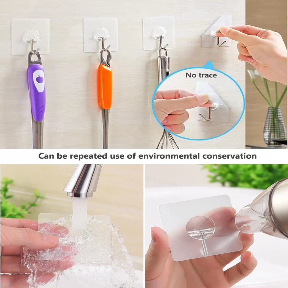 Adhesive Hooks for Hanging Heavy Duty Wall Hooks Self Adhesive Towel Coat Hooks Waterproof Transparent Hooks for Bathroom Shower Kitchen Keys Door Outdoor Home Improvement Utility Hook 12 Pack