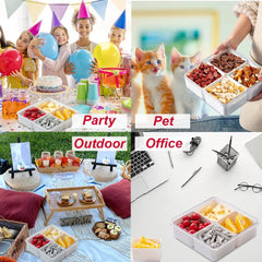 2Pack Serving Trays for Party Divided Veggie Tray with Lid Sealed Sectioned Fruit Snack Serving Platter Vegetable Storage with 4 Compartments Snackle Box Charcuterie Container Fridge Organizer