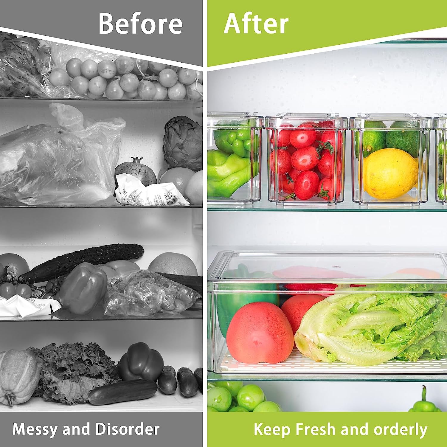 Fridge Organizer, 5Pcs, Clear Refrigerator Organizer with Lid, Bins Set, Stackable, Bpa-Free, Fruit Storage Containers, Plastic Pantry Organizer and Storage