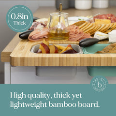 Bamboo Wood Cutting Board - Wooden Cutting Board with Containers and Lids for Food Storage - over Edge Hanging Cutting Boards for Kitchen with Anti-Slip Feet - Home and Kitchen Gadgets