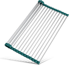17.7" X 15.5" Roll up Dish Drying Rack over Sink Drying Rack Sink Cover Kitchen Sink Accessories Gadget Multipurpose Organizer Foldable Stainless Steel Drainer (Grey)