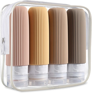 Travel Bottles for Toiletries, Tsa Approved 3Oz Portable Travel Bottles, BPA Free Leak Proof Squeezable Silicone Travel Size Containers, Travel Accessories with Clear Toiletry Bag (4 Pack)