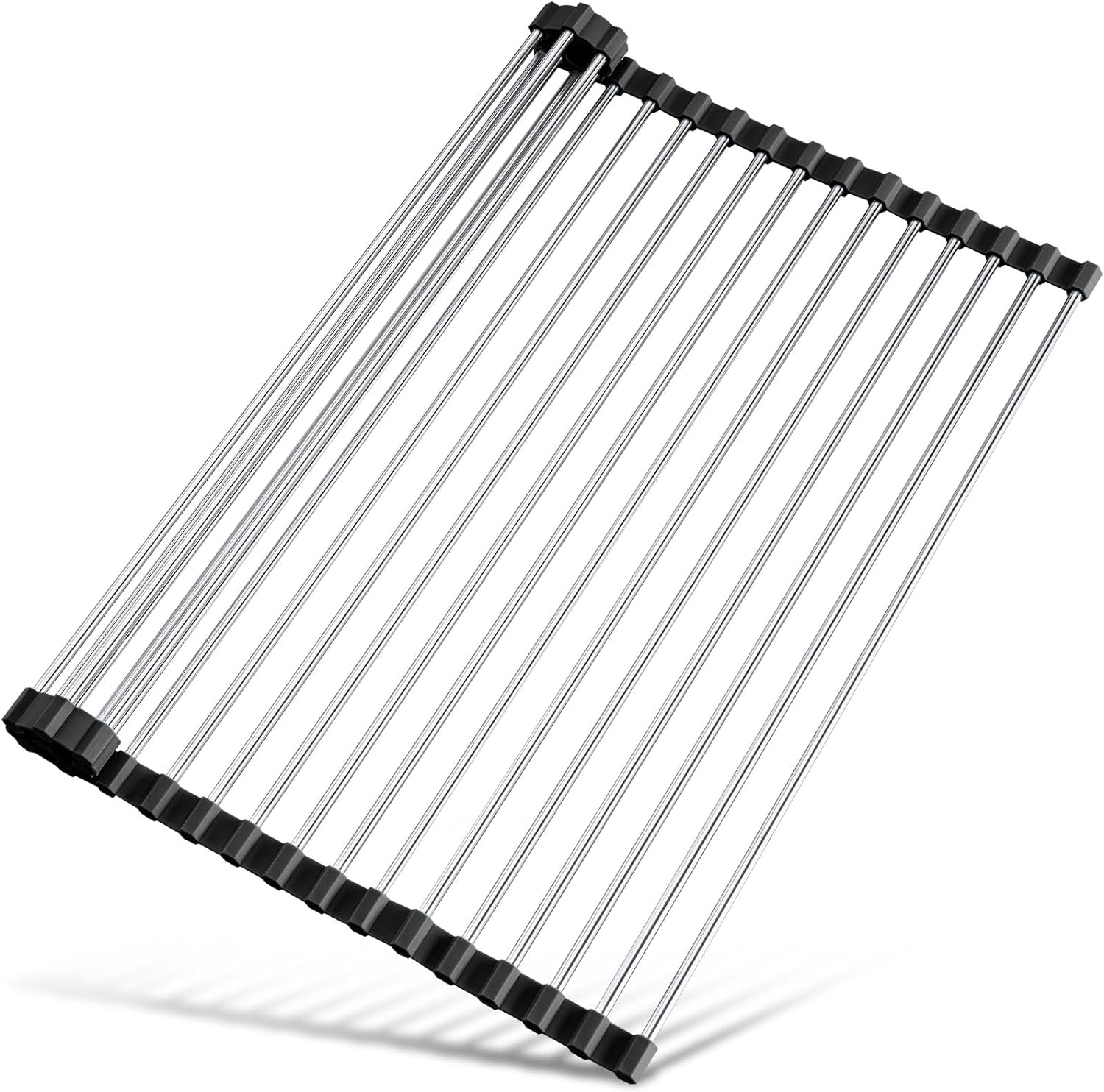 17.7" X 15.5" Roll up Dish Drying Rack over Sink Drying Rack Sink Cover Kitchen Sink Accessories Gadget Multipurpose Organizer Foldable Stainless Steel Drainer (Grey)