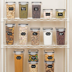 Airtight Food Storage Containers Set with Lids, 15Pcs BPA Free Plastic Dry Food Canisters for Kitchen Pantry Organization and Storage, Dishwasher Safe,Include 24 Labels, Black