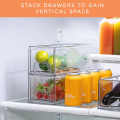 Fridge Drawers - Clear Stackable Pull Out Refrigerator Organizer Bins - Food Storage Containers for Kitchen, Refrigerator, Freezer, Vanity & Fridge Organization and Storage (2 Pack | Small)