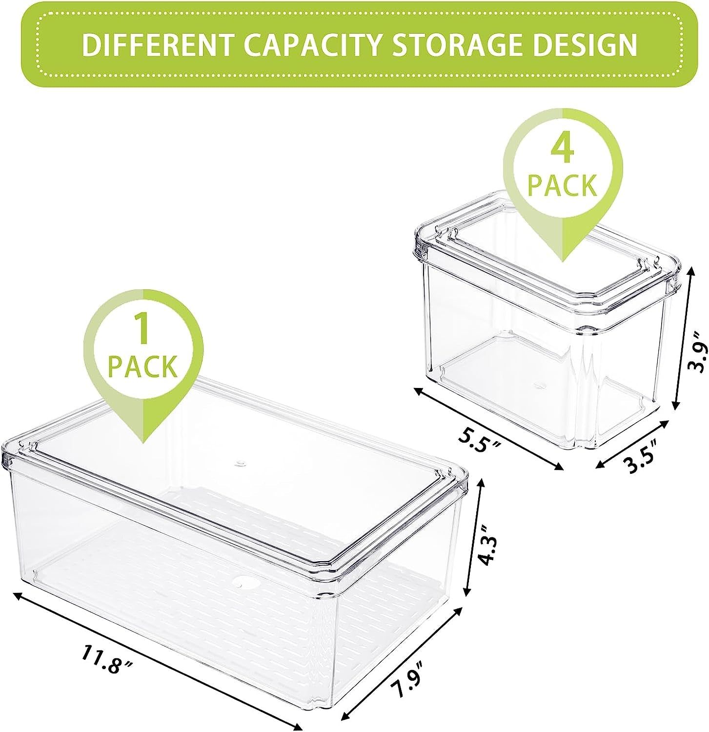 Fridge Organizer, 5Pcs, Clear Refrigerator Organizer with Lid, Bins Set, Stackable, Bpa-Free, Fruit Storage Containers, Plastic Pantry Organizer and Storage