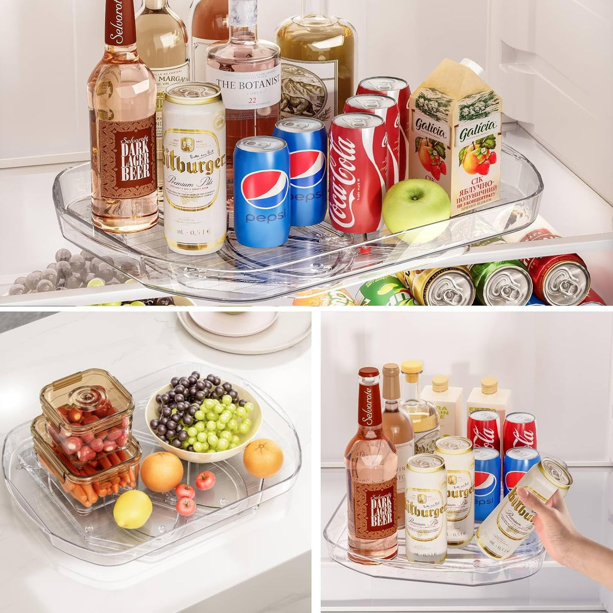 Upgraded Refrigerator Lazy Susan | Rectangular Lazy Susan for Fridge Large Capacity Easy Access | Lazy Susan Revolution for Kitchen Organizers and Pantry Storage -