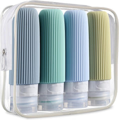 Travel Bottles for Toiletries, Tsa Approved 3Oz Portable Travel Bottles, BPA Free Leak Proof Squeezable Silicone Travel Size Containers, Travel Accessories with Clear Toiletry Bag (4 Pack)