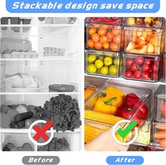 Fridge Organizer - Refrigerator Organizer Bins, 7Pcs Fridge Organizer and Storage Clear, Stackable Fridge Organizer Bins with Lid BPA Free Egg Organizer for Refrigerator