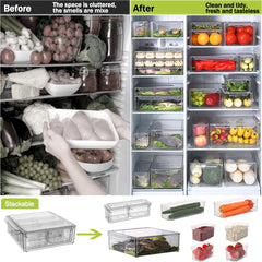 Refrigerator Organizer Bins with Lids, 10 Pack Stackable Fridge Organization, Clear Plastic Pantry Food Storage Bins, Vegetable Fruit Storage Containers for Kitchen, Cabinets, Fridge