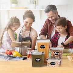 Airtight Food Storage Containers Set with Lids, 15Pcs BPA Free Plastic Dry Food Canisters for Kitchen Pantry Organization and Storage, Dishwasher Safe,Include 24 Labels, Black